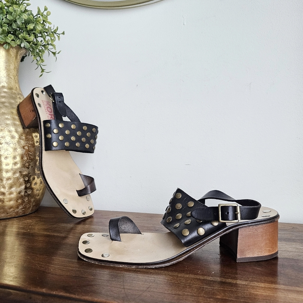 Michael Kors Black Studded Leather Block-Heel Sandals Size 9.5 M Made in Italy - Picture 4 of 16